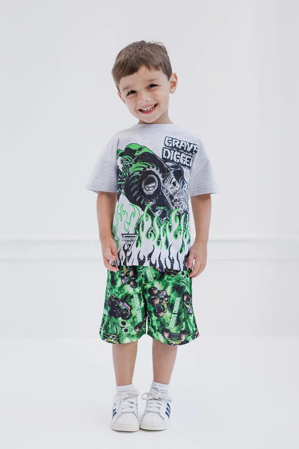 Monster Jam T-Shirt and Shorts Outfit Set Toddler to Big Kid Grave Digger