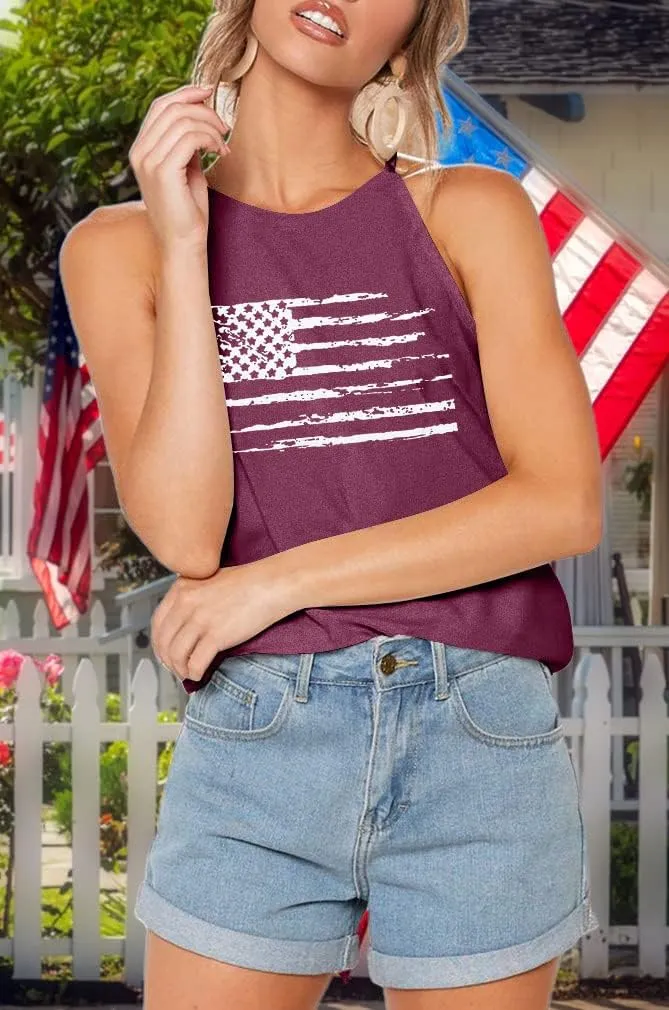 MOUSYA American Flag Halter Tank Tops for Women Patriotic 4th of July Shirts USA Stars Stripes Graphic Tees Tank Tops