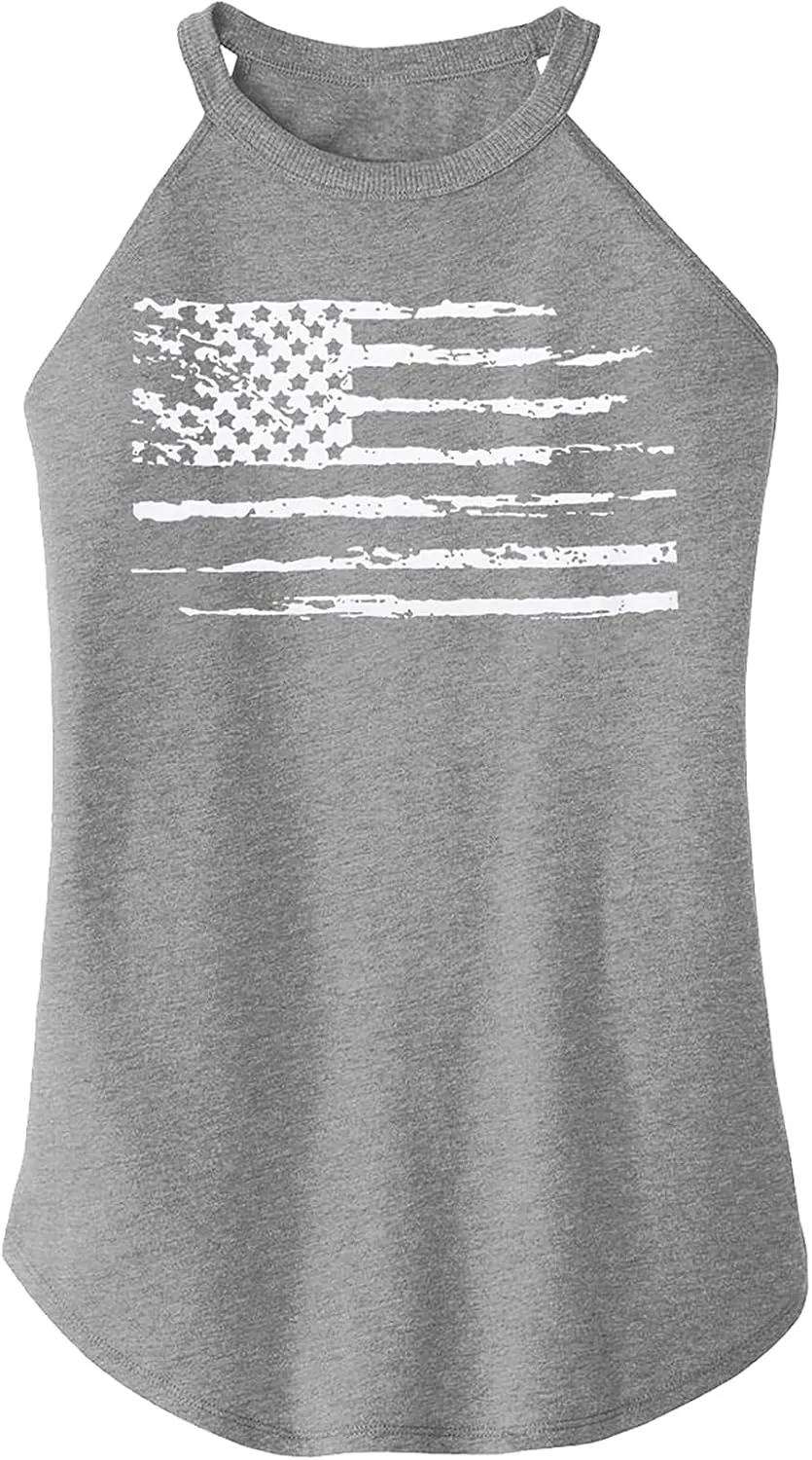 MOUSYA American Flag Halter Tank Tops for Women Patriotic 4th of July Shirts USA Stars Stripes Graphic Tees Tank Tops