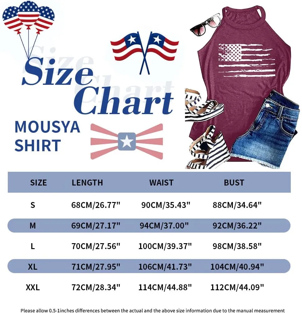 MOUSYA American Flag Halter Tank Tops for Women Patriotic 4th of July Shirts USA Stars Stripes Graphic Tees Tank Tops