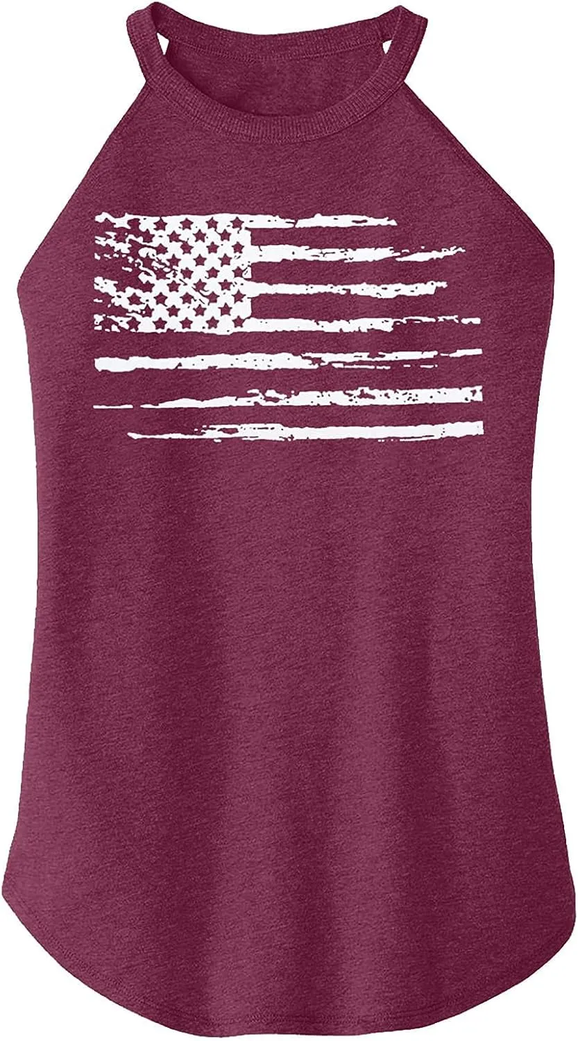 MOUSYA American Flag Halter Tank Tops for Women Patriotic 4th of July Shirts USA Stars Stripes Graphic Tees Tank Tops
