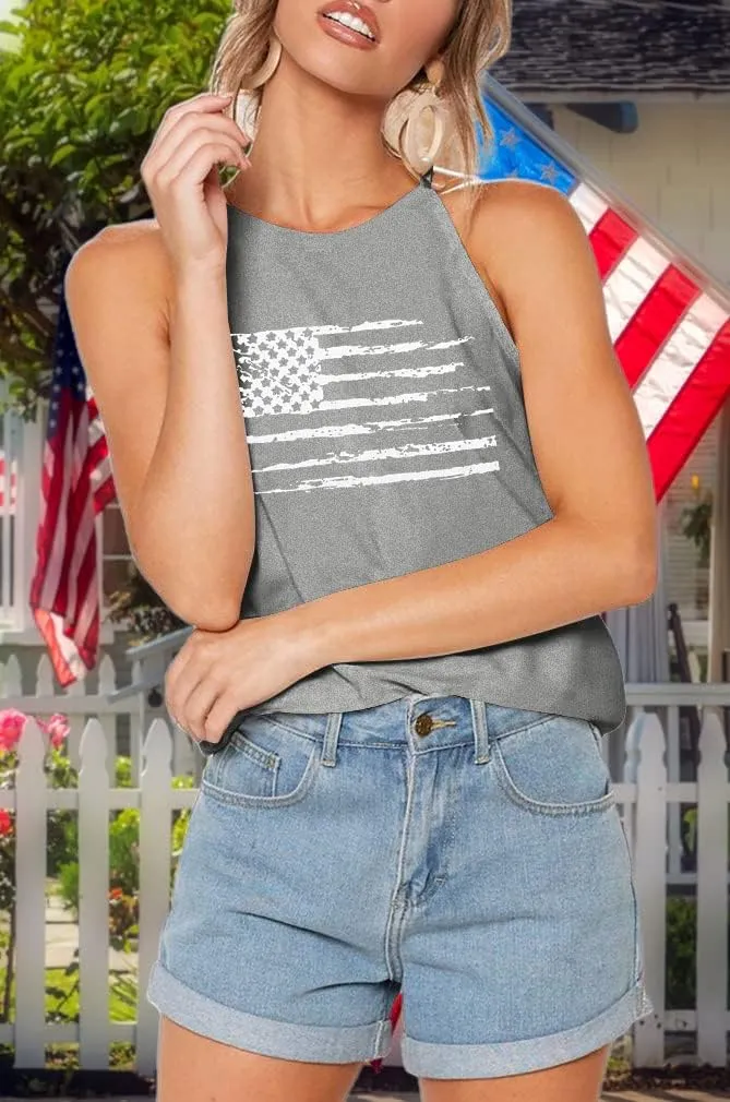 MOUSYA American Flag Halter Tank Tops for Women Patriotic 4th of July Shirts USA Stars Stripes Graphic Tees Tank Tops