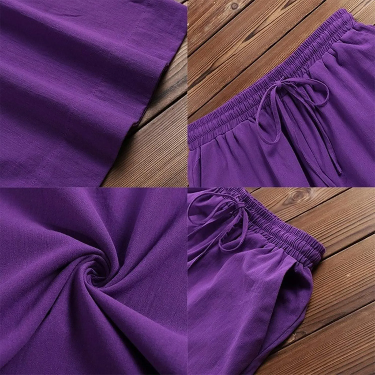 NATHGAM Women's Summer Palazzo Pants Cotton Linen Flowy Wide Leg Beach Vacation Pants Casual Loose Fit Trousers with Pockets
