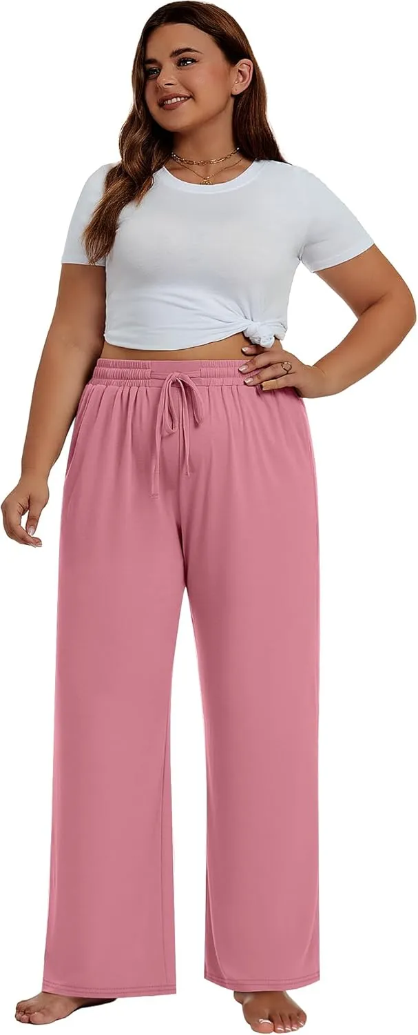 Neer 3 Pack Women's Plus Size Pants Wide Leg Lounge Yoga Pants Casual Baggy Drawstring High Waist Sweatpants with Pockets