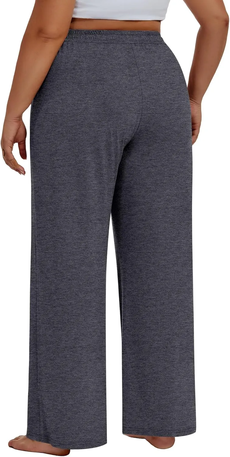 Neer 3 Pack Women's Plus Size Pants Wide Leg Lounge Yoga Pants Casual Baggy Drawstring High Waist Sweatpants with Pockets
