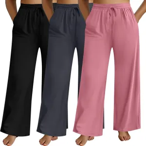 Neer 3 Pack Women's Plus Size Pants Wide Leg Lounge Yoga Pants Casual Baggy Drawstring High Waist Sweatpants with Pockets