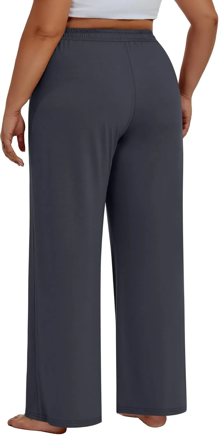Neer 3 Pack Women's Plus Size Pants Wide Leg Lounge Yoga Pants Casual Baggy Drawstring High Waist Sweatpants with Pockets