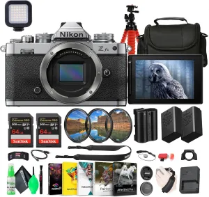 Nikon Z fc DX-Format Mirrorless Camera (1671)   2 x EN-EL25 Battery   2 x 64GB Memory Card   Photography Software   LED Light   Camera Bag   Flexible Tripod   Cleaning Kit   HDMI Cable   More