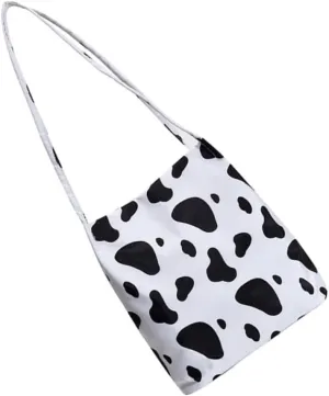 NOLITOY Single Shoulder Bag Adorable Milk Cow Pattern Square Shape Storage Bag for Women