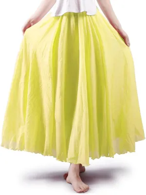 OCHENTA Women's Girls Elastic Waist Long Flowy Bohemian Cotton Casual Maxi Skirt for Summer Beach Holiday