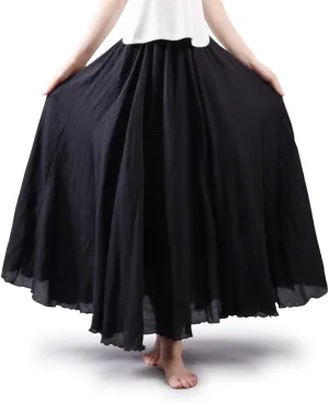 OCHENTA Women's Girls Elastic Waist Long Flowy Bohemian Cotton Casual Maxi Skirt for Summer Beach Holiday