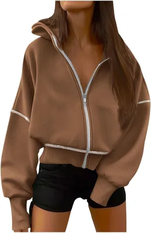 Oversized Hoodies For Women Loose Fit Full Zip Oversized Jacket Lightweight Baggy Casual Trendy Pullover Sweatshirt