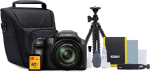 Panasonic DC-FZ80K LUMIX FZ80 18.1MP 4K 60x Long Zoom Digital Camera with Kodak 32GB Card, Holster Bag, and Flexible 12-inch Spider Tripod Bundle (4 Items)