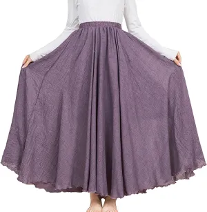 PEHMEA Women's Bohemian Cotton Linen Elastic Waist Full Circle Flowy Long Maxi Skirt