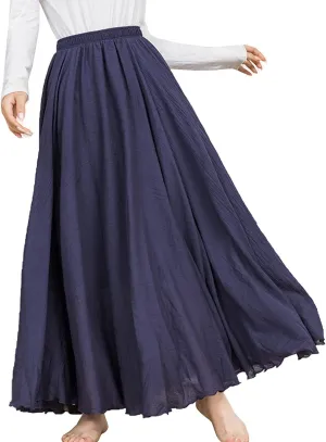 PEHMEA Women's Bohemian Cotton Linen Elastic Waist Full Circle Flowy Long Maxi Skirt