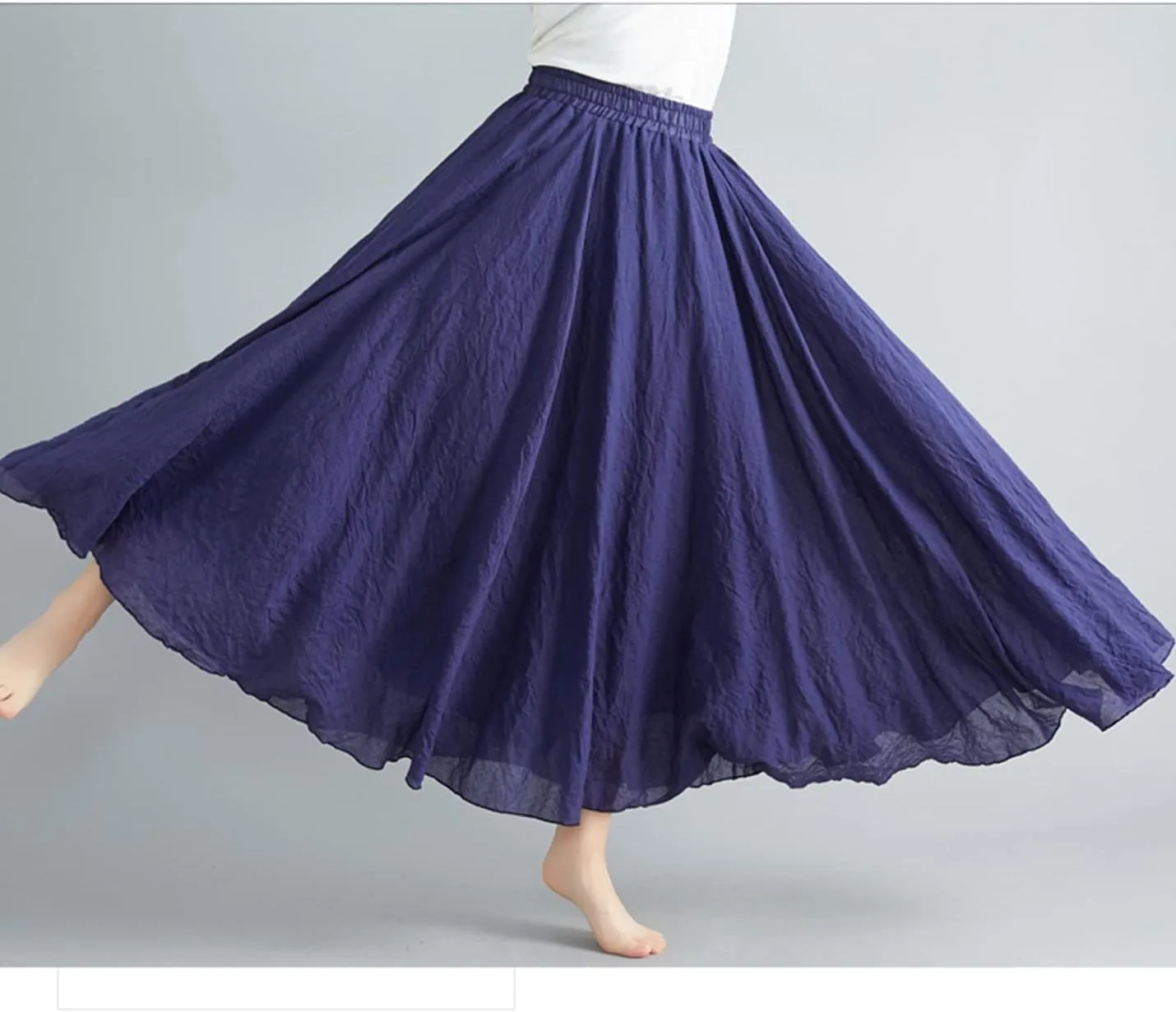 PEHMEA Women's Bohemian Cotton Linen Elastic Waist Full Circle Flowy Long Maxi Skirt