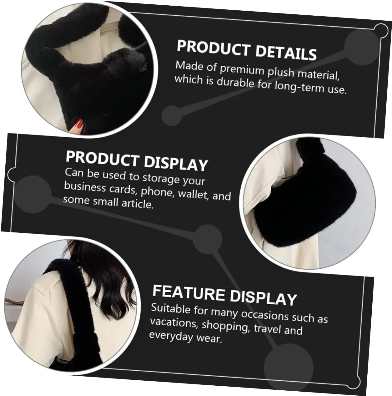 Plush Single Shoulder Bag for Women Stylish Travel Pouch Versatile Winter Accessory for and Daily Use