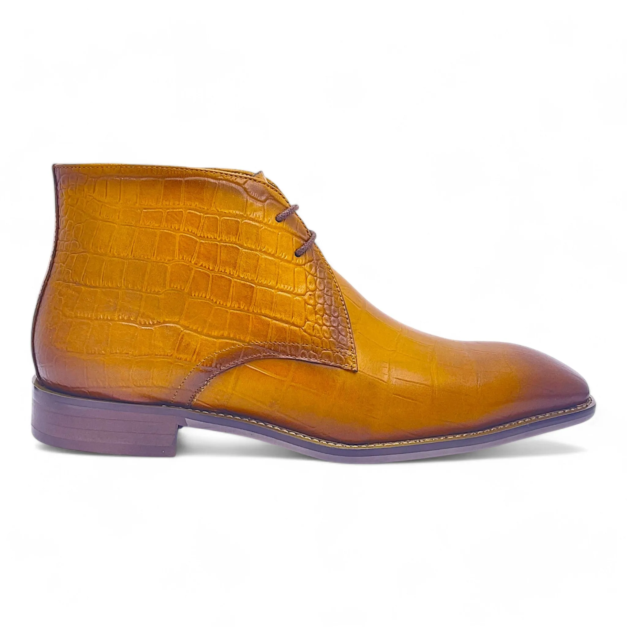 Pointed Toe Lace-Up Croc Embossed Boot