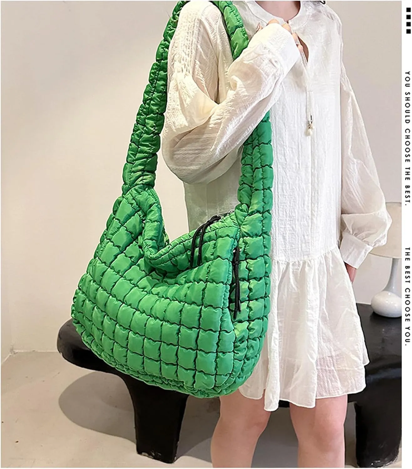 Puffy Bubble Tote Bag,Puffer Quilted Shoulder Bag for Women with Multiple Zippered Pockets, Trendy Crossbody Hobo Bag