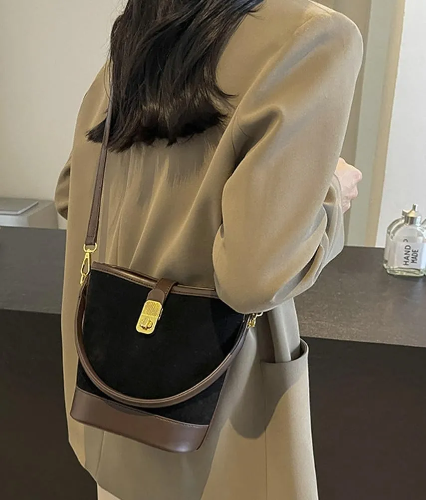 Retro Bucket Bags Casual Purses Crossbody Bag PU Shoulder Handbags Small Tote Vegan Leather with 2 Adjustable Straps