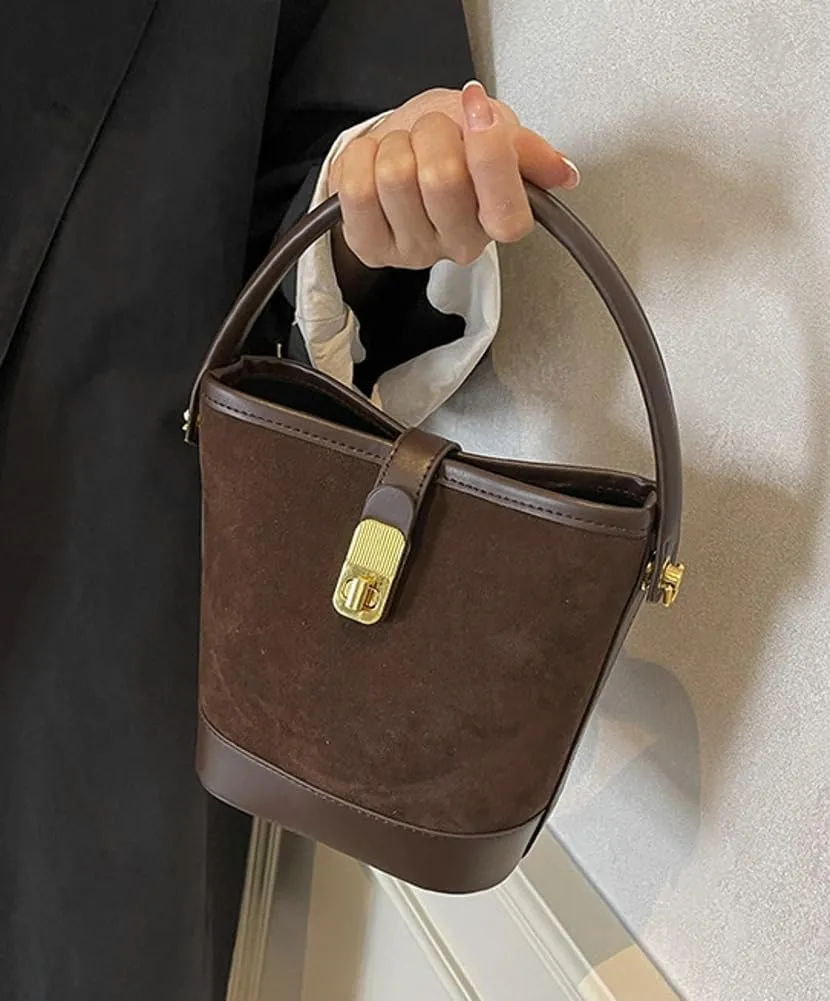 Retro Bucket Bags Casual Purses Crossbody Bag PU Shoulder Handbags Small Tote Vegan Leather with 2 Adjustable Straps