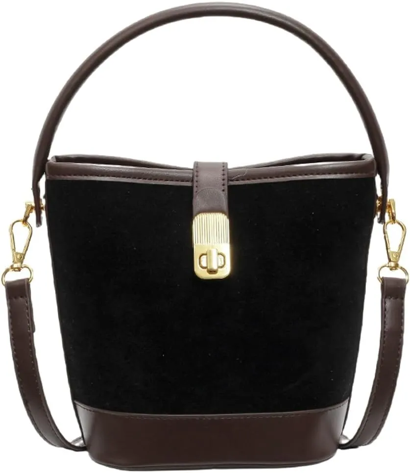 Retro Bucket Bags Casual Purses Crossbody Bag PU Shoulder Handbags Small Tote Vegan Leather with 2 Adjustable Straps