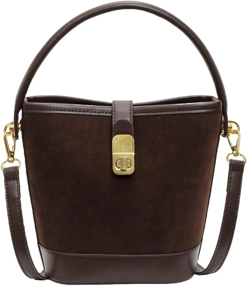 Retro Bucket Bags Casual Purses Crossbody Bag PU Shoulder Handbags Small Tote Vegan Leather with 2 Adjustable Straps