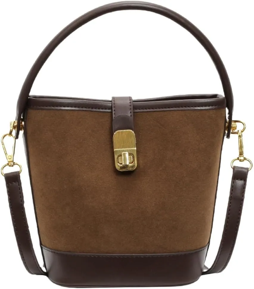Retro Bucket Bags Casual Purses Crossbody Bag PU Shoulder Handbags Small Tote Vegan Leather with 2 Adjustable Straps