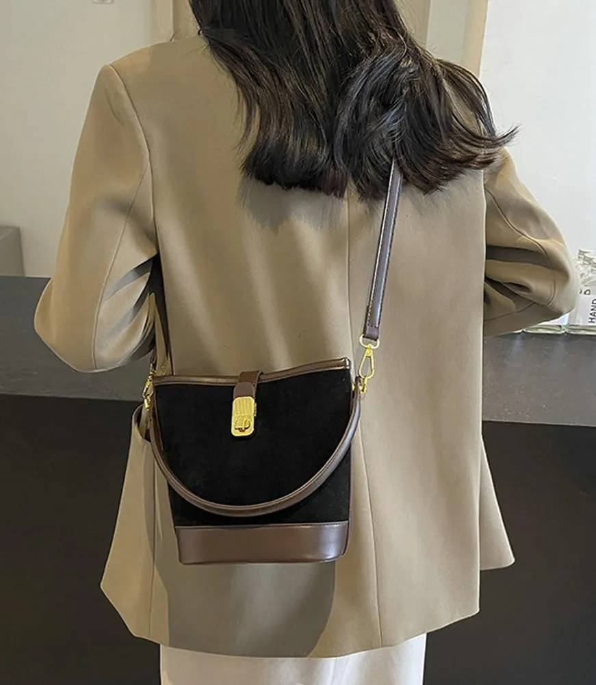 Retro Bucket Bags Casual Purses Crossbody Bag PU Shoulder Handbags Small Tote Vegan Leather with 2 Adjustable Straps