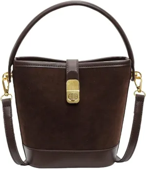 Retro Bucket Bags Casual Purses Crossbody Bag PU Shoulder Handbags Small Tote Vegan Leather with 2 Adjustable Straps