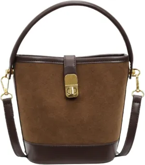 Retro Bucket Bags Casual Purses Crossbody Bag PU Shoulder Handbags Small Tote Vegan Leather with 2 Adjustable Straps