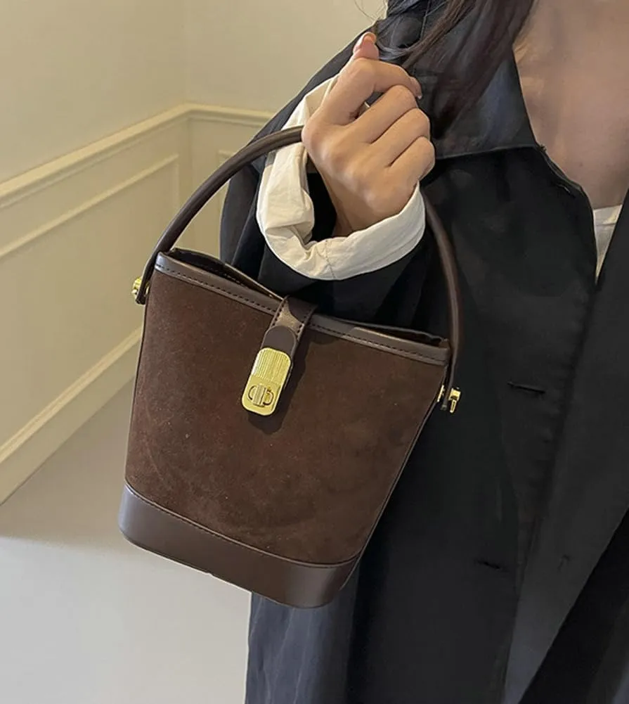 Retro Bucket Bags Casual Purses Crossbody Bag PU Shoulder Handbags Small Tote Vegan Leather with 2 Adjustable Straps