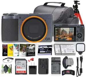 Ricoh GR III Street Edition Compact Portable Digital Camera (01097)   64GB Memory Card   Photography Software   LED Light   Camera Bag   Flexible Tripod   Li 90B Battery   External Charger   More