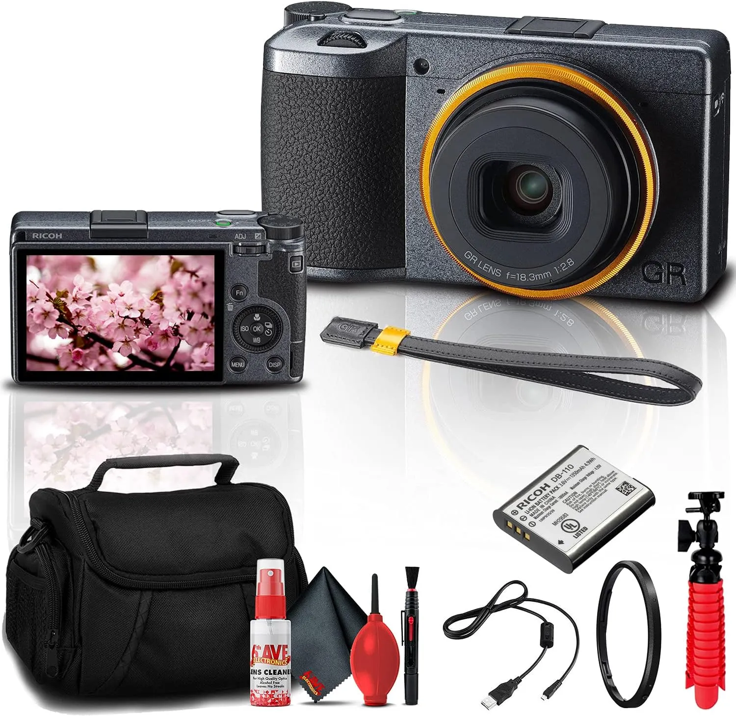 Ricoh GR III Street Edition Digital Camera Bundle with Camera Bag, Flexible Tabletop Tripod, and Lens Cleaning Kit