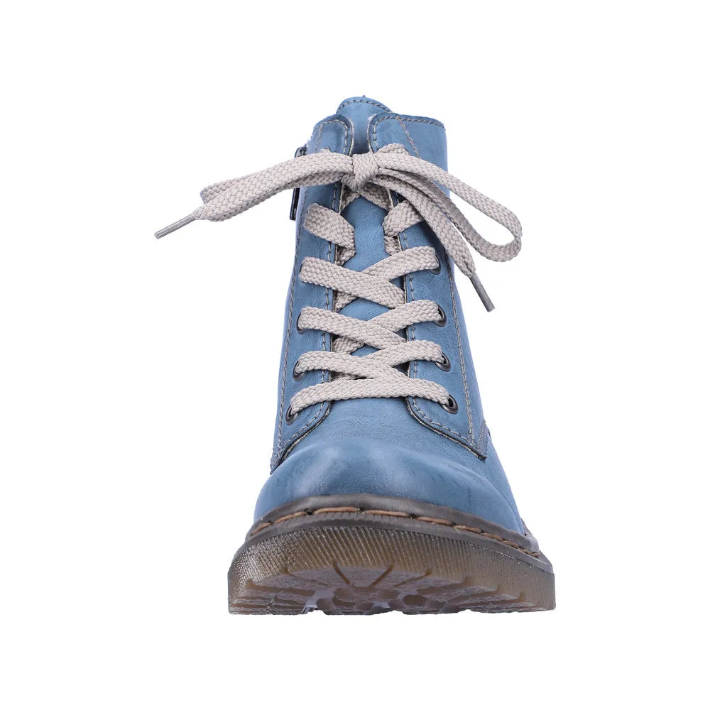 Rieker 78240-14 Ladies Royal Blue Zip & Lace Ankle Boots