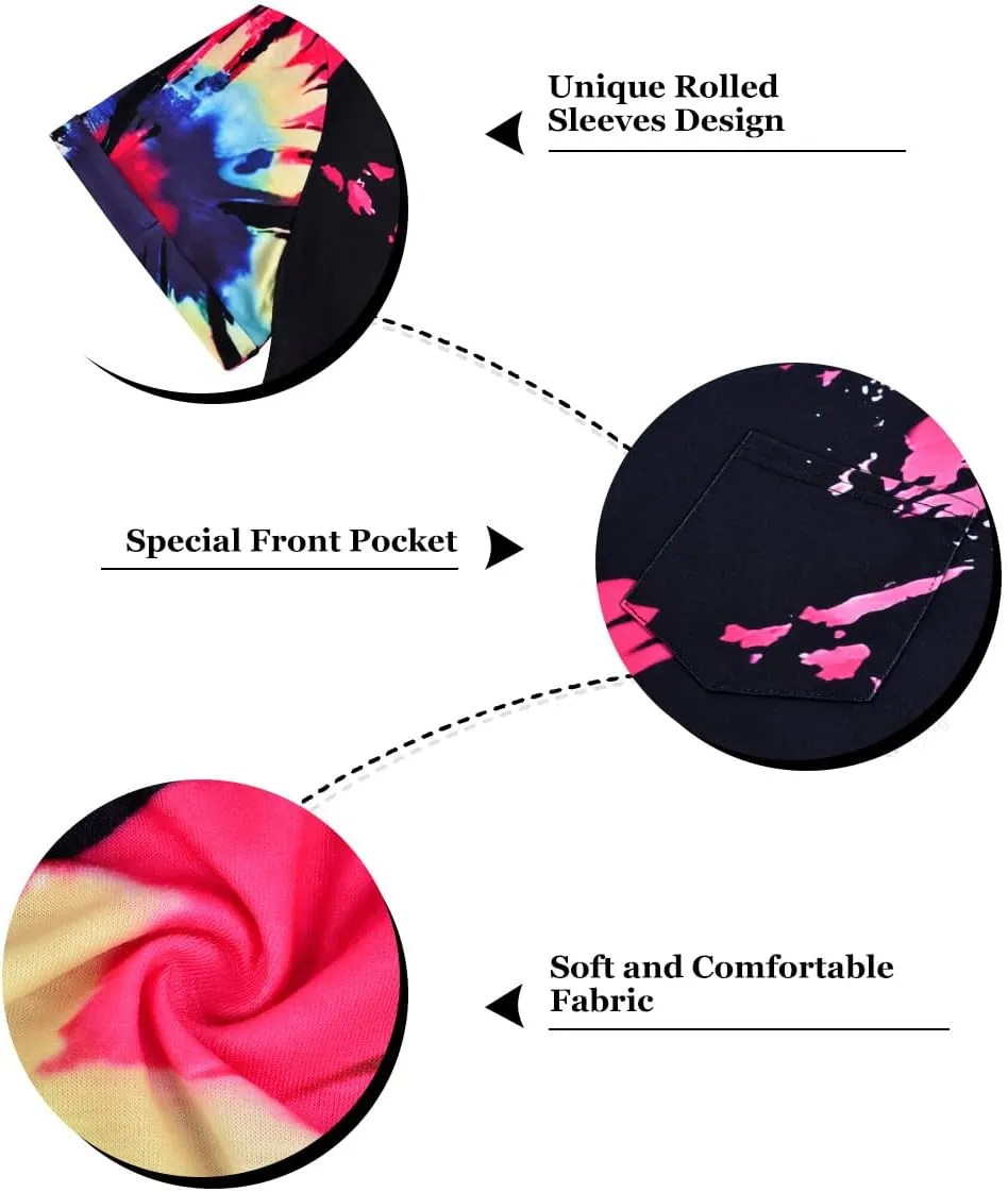 RITERA Plus Size Tops for Women Tie Dye Summer T Shirts V Neck Short Sleeve Casual Tee Tops with Front Pocket XL-5XL
