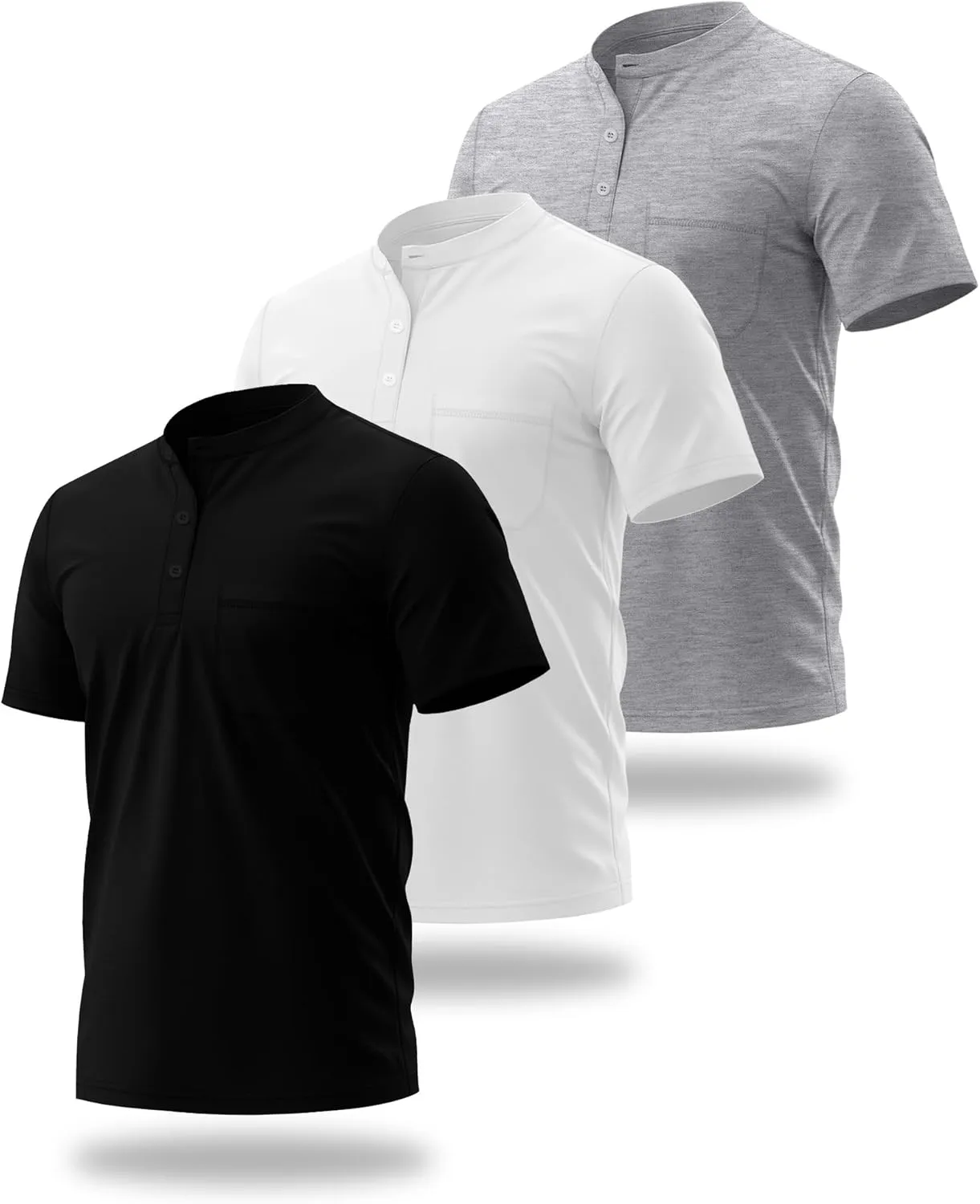 Riyiper 3 Pack Men's Big and Tall Henley T-Shirts, Short Sleeve Pocket Cotton Loose Fit Shirt Summer Oversized Button Tee