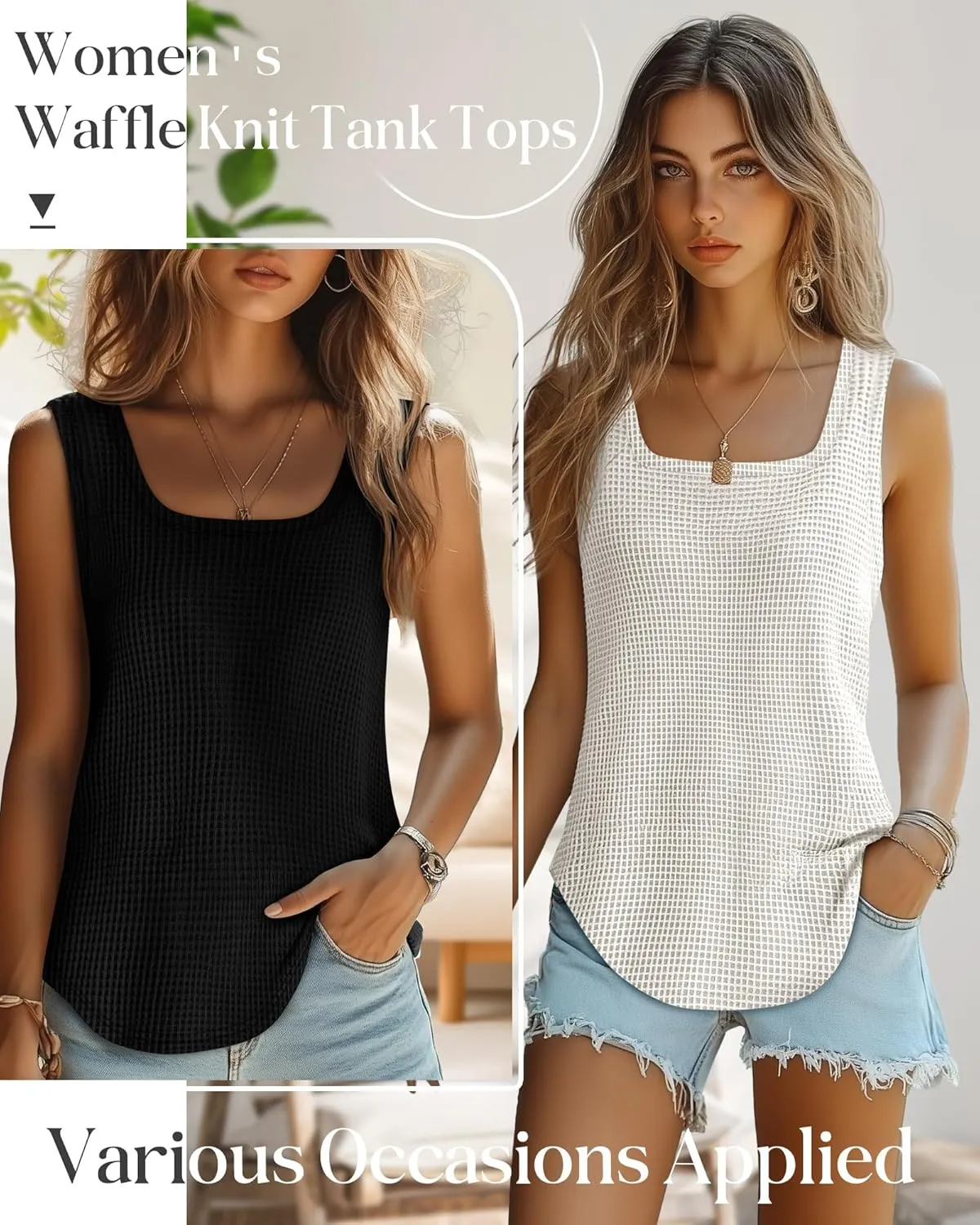 Riyiper 3 Pack Women's Waffle Knit Tank Tops, Scoop Neck Sleeveless Shirts Flowy Loose Beach Tops 2025 Summer Trendy