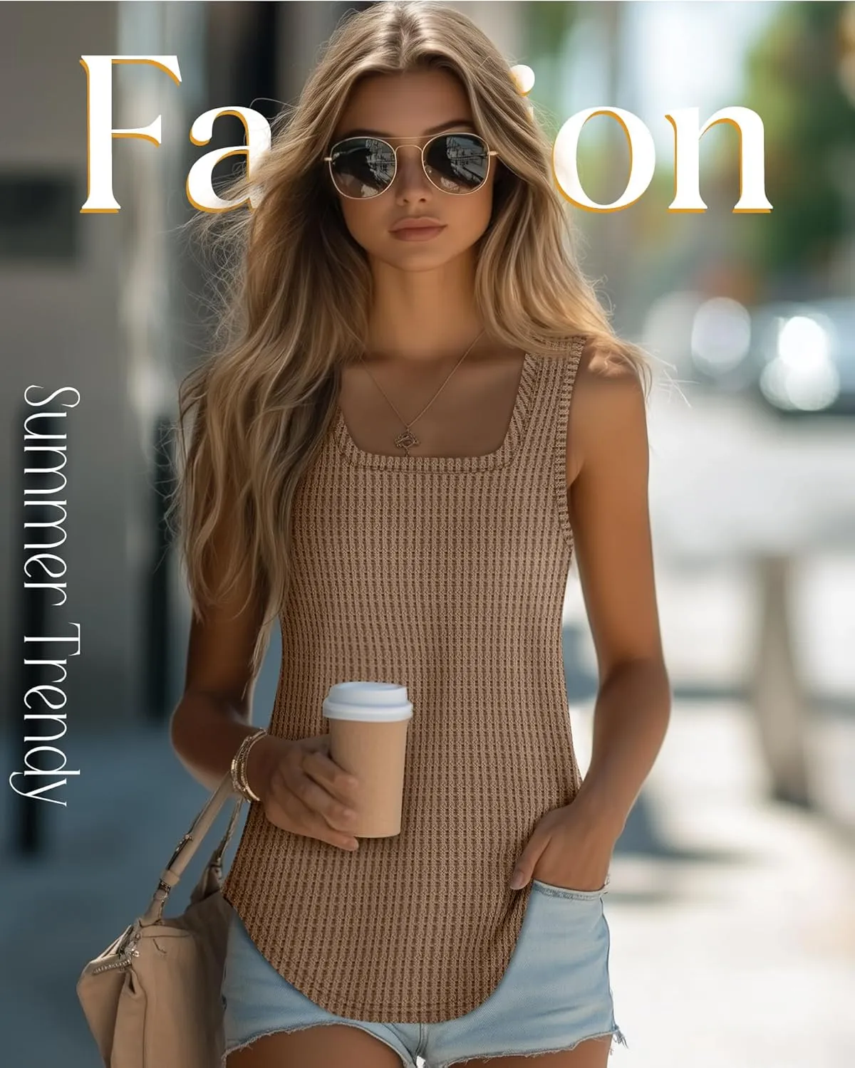Riyiper 3 Pack Women's Waffle Knit Tank Tops, Scoop Neck Sleeveless Shirts Flowy Loose Beach Tops 2025 Summer Trendy