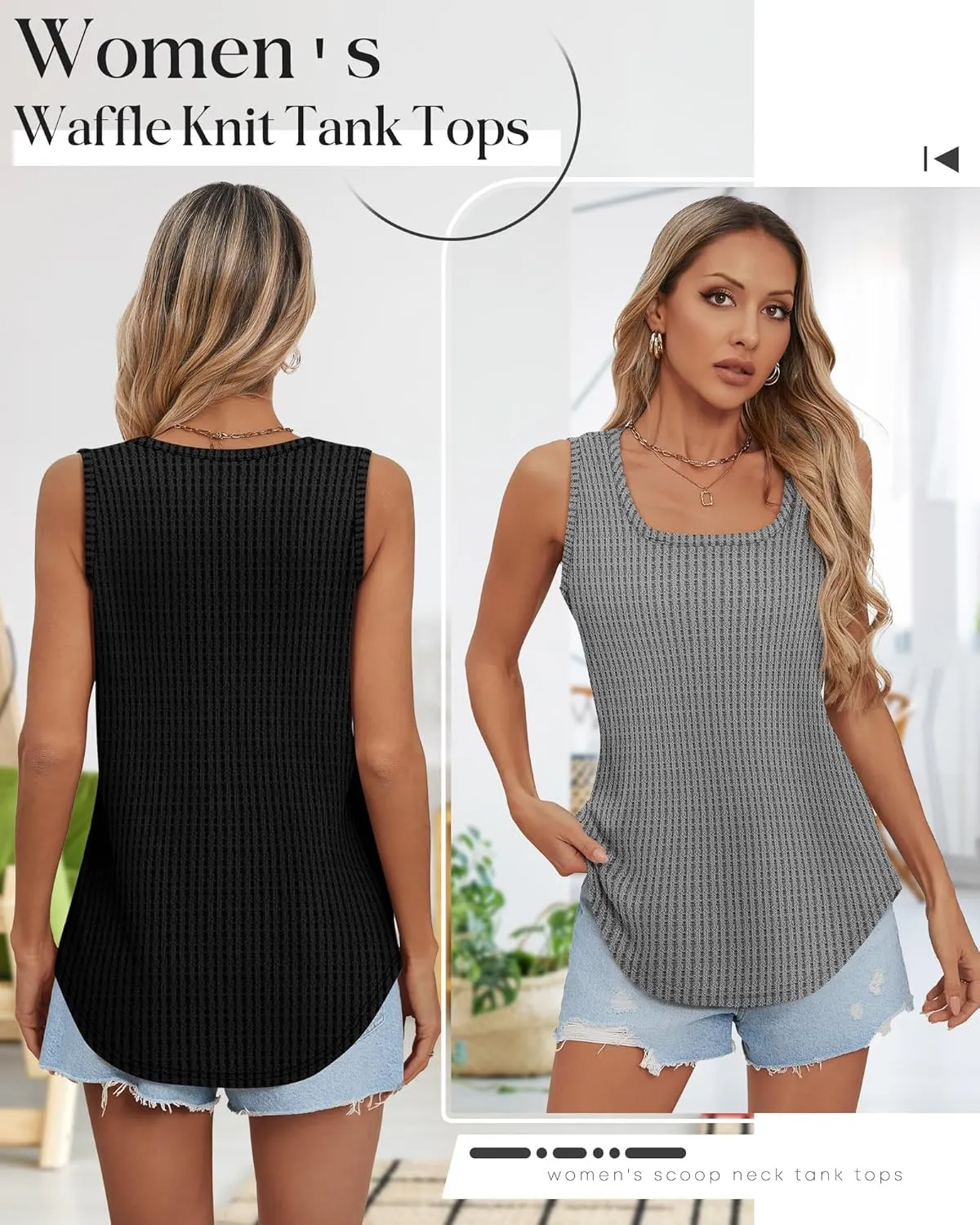 Riyiper 3 Pack Women's Waffle Knit Tank Tops, Scoop Neck Sleeveless Shirts Flowy Loose Beach Tops 2025 Summer Trendy