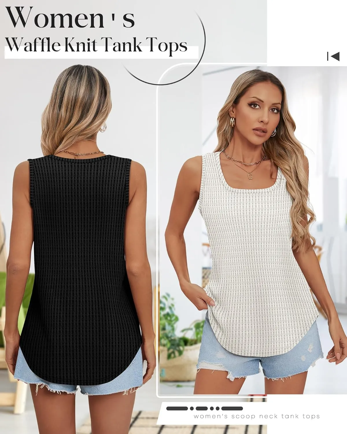 Riyiper 3 Pack Women's Waffle Knit Tank Tops, Scoop Neck Sleeveless Shirts Flowy Loose Beach Tops 2025 Summer Trendy