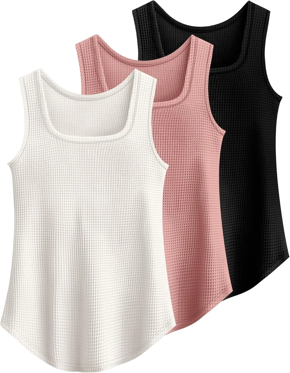 Riyiper 3 Pack Women's Waffle Knit Tank Tops, Scoop Neck Sleeveless Shirts Flowy Loose Beach Tops 2025 Summer Trendy
