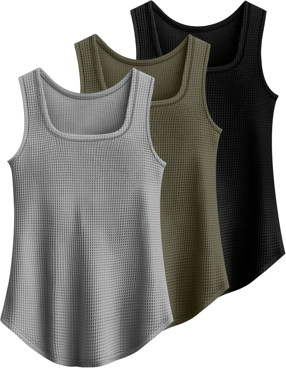 Riyiper 3 Pack Women's Waffle Knit Tank Tops, Scoop Neck Sleeveless Shirts Flowy Loose Beach Tops 2025 Summer Trendy