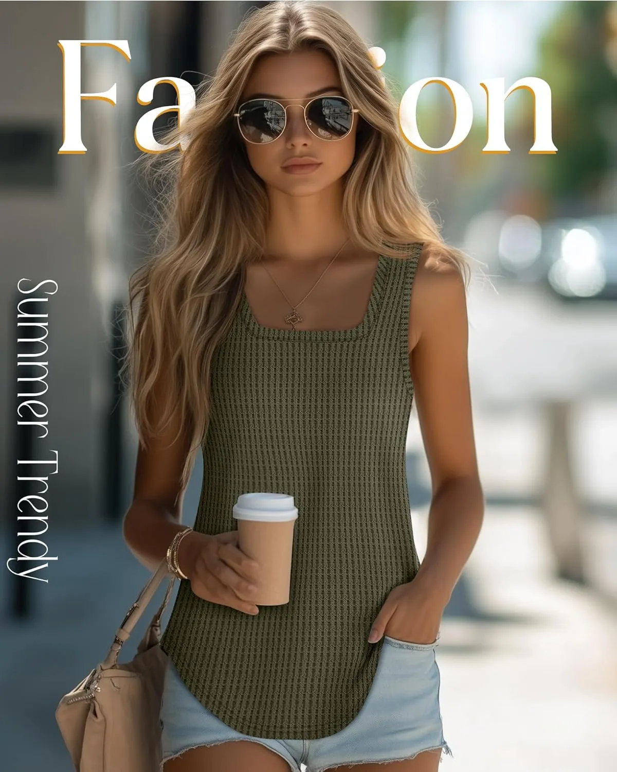 Riyiper 3 Pack Women's Waffle Knit Tank Tops, Scoop Neck Sleeveless Shirts Flowy Loose Beach Tops 2025 Summer Trendy