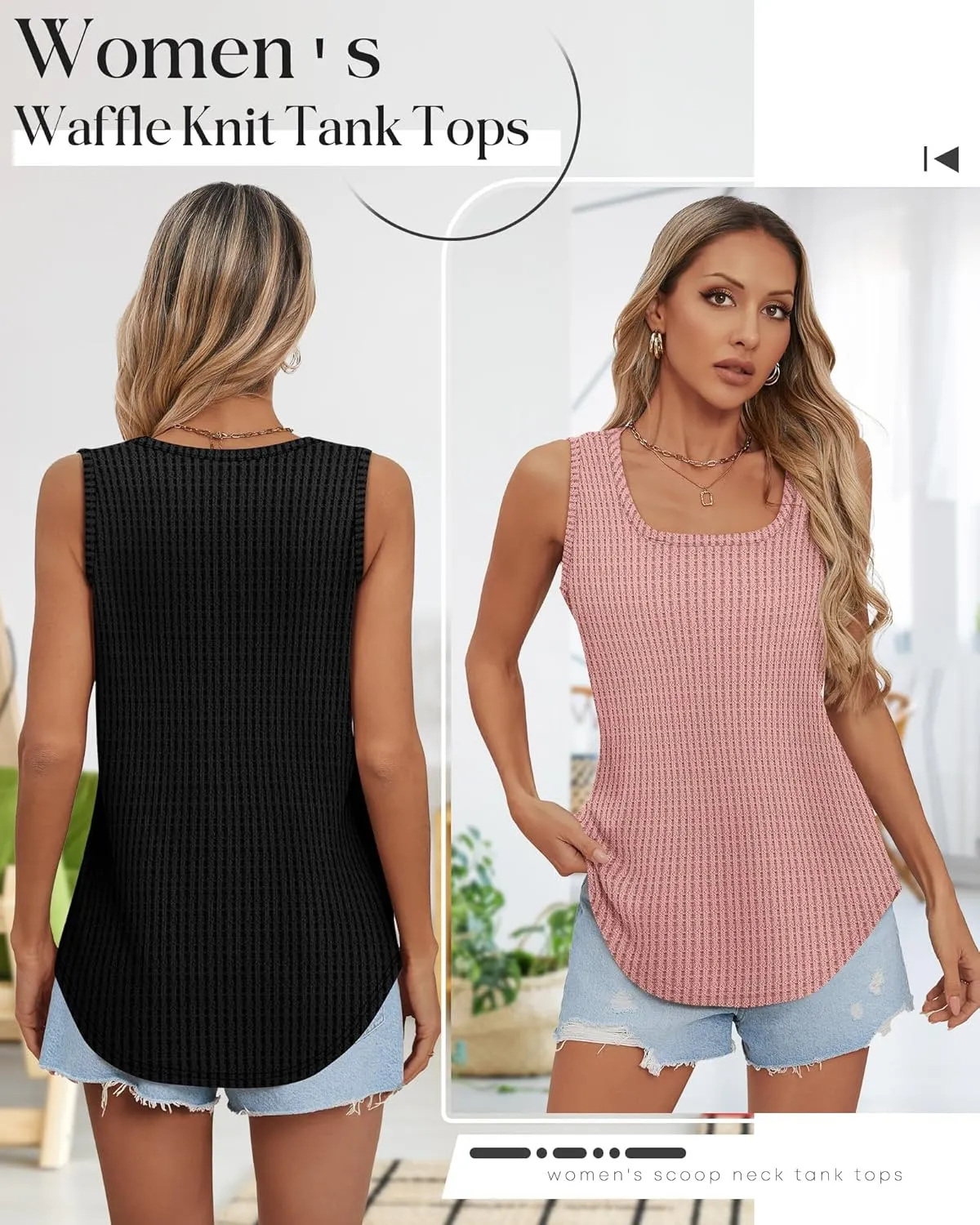 Riyiper 3 Pack Women's Waffle Knit Tank Tops, Scoop Neck Sleeveless Shirts Flowy Loose Beach Tops 2025 Summer Trendy