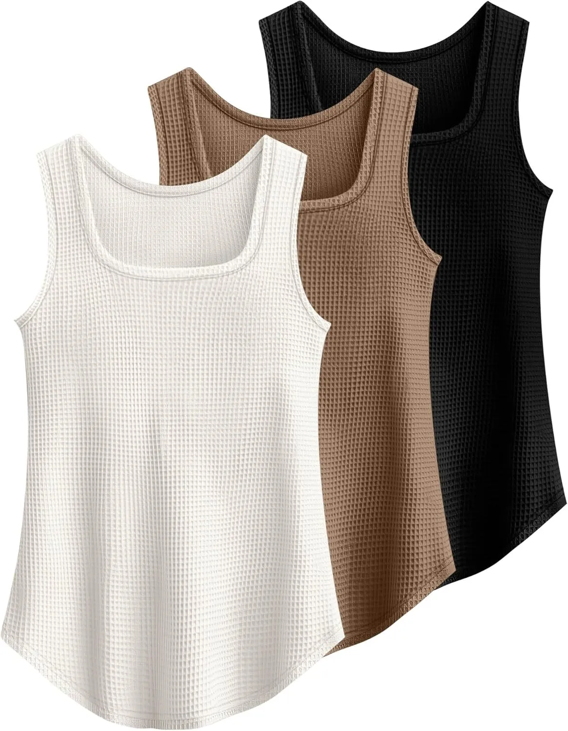 Riyiper 3 Pack Women's Waffle Knit Tank Tops, Scoop Neck Sleeveless Shirts Flowy Loose Beach Tops 2025 Summer Trendy