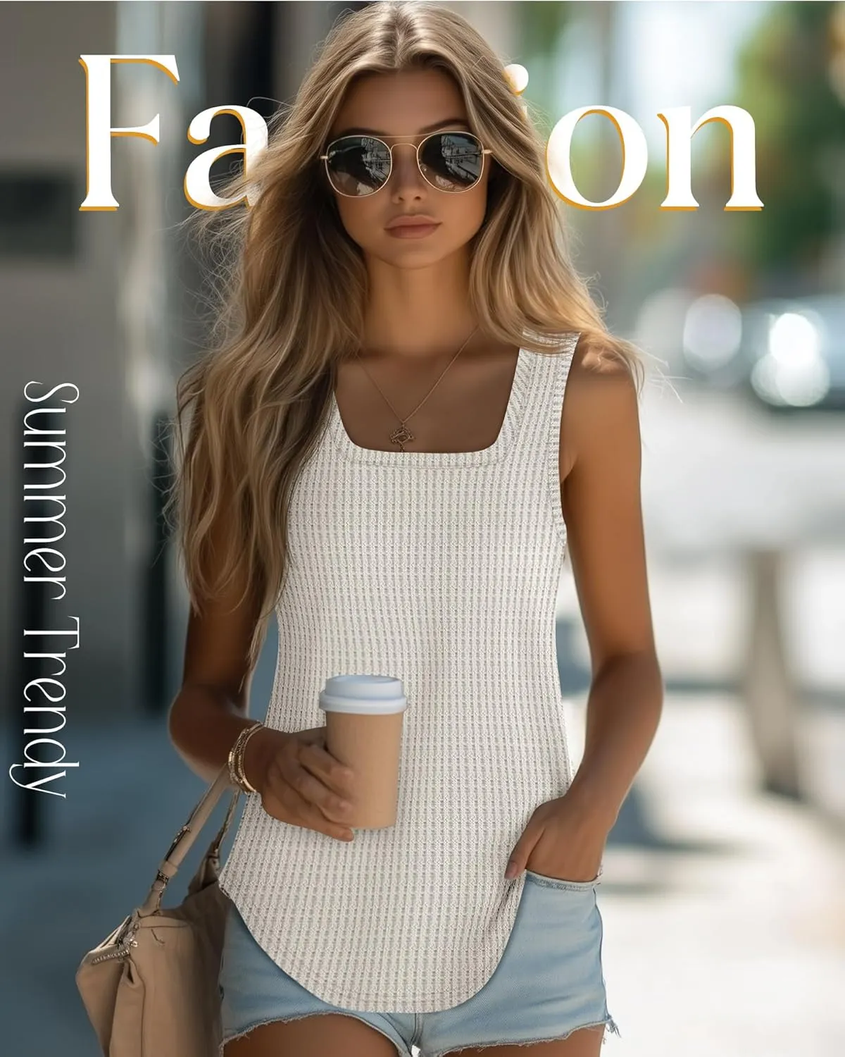 Riyiper 3 Pack Women's Waffle Knit Tank Tops, Scoop Neck Sleeveless Shirts Flowy Loose Beach Tops 2025 Summer Trendy
