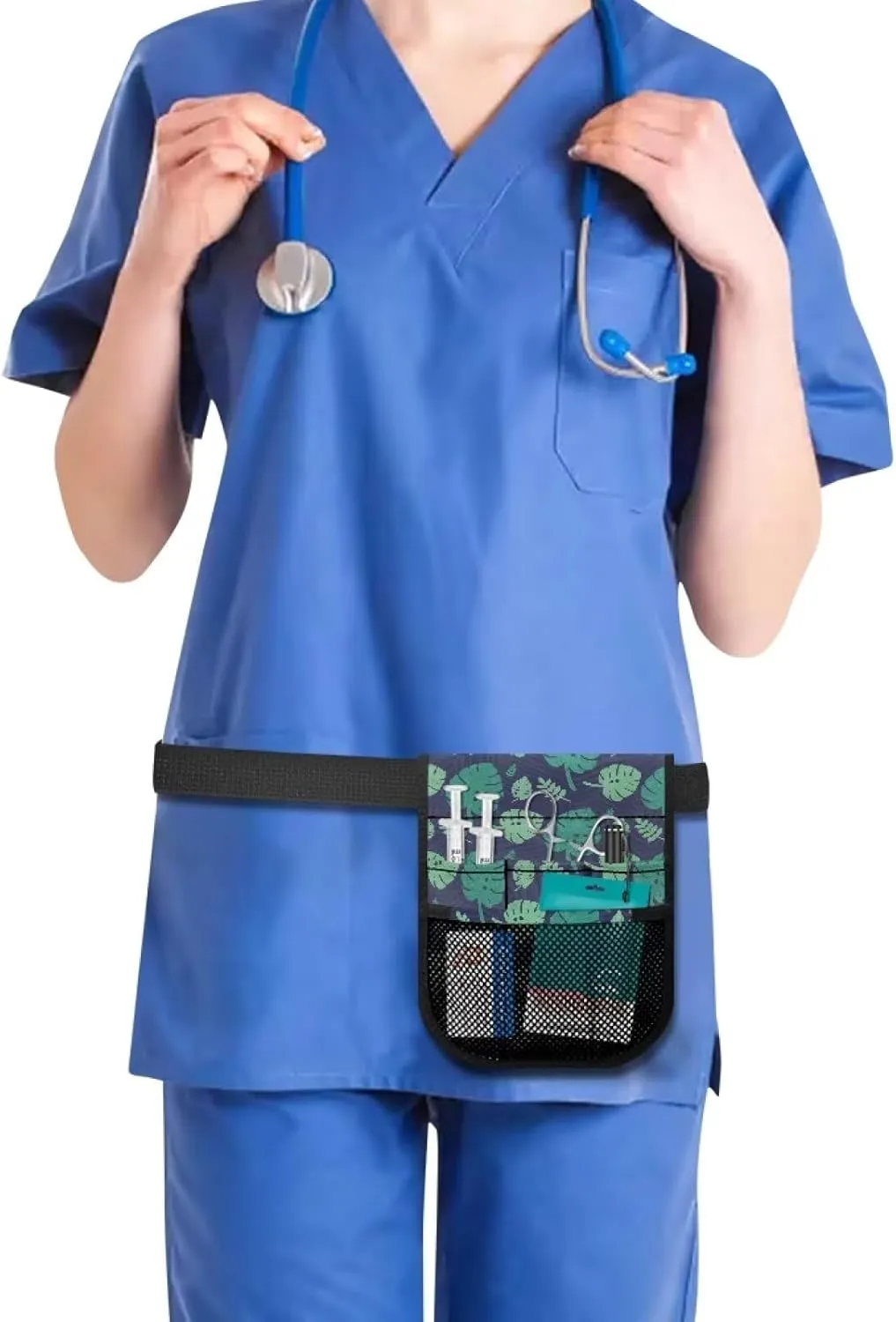 Rnyleeg Tropical Fanny Packs for Nurses Banana Leaf Practical Waist Bag Pouch Storage Bag with Multi-Compartment and Tape Holder for Work