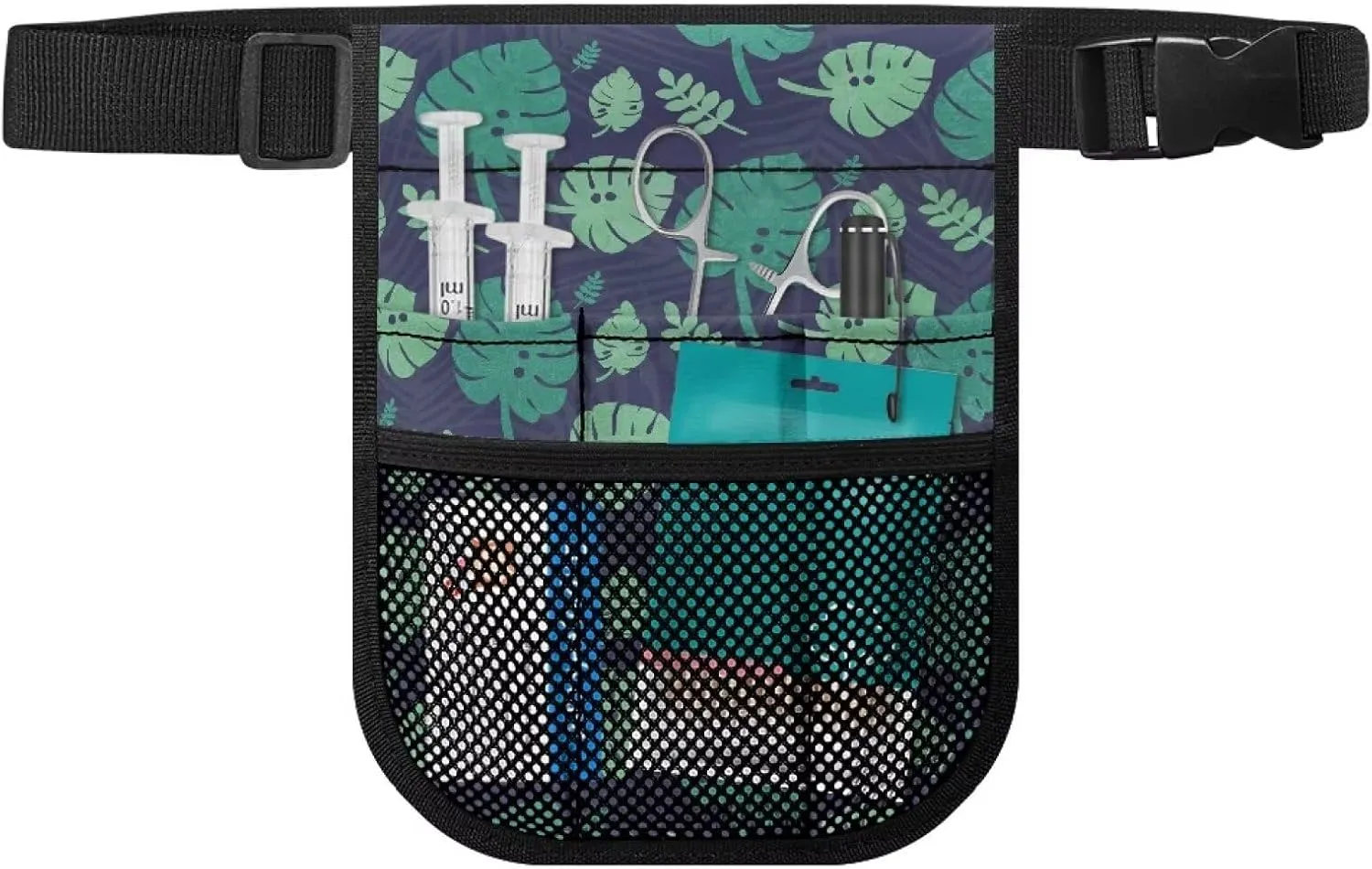 Rnyleeg Tropical Fanny Packs for Nurses Banana Leaf Practical Waist Bag Pouch Storage Bag with Multi-Compartment and Tape Holder for Work