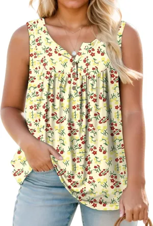 ROSRISS Plus-Size Henley Sleeveless Shirts for Women Summer Casual Tops Buttons Tees 14W-28W